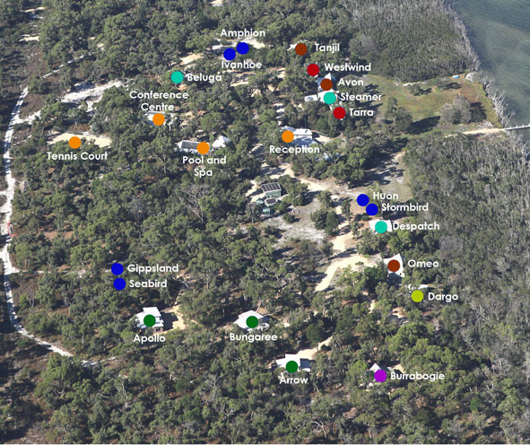 Aerial Layout of Waterfront Retreat at Wattle Point, Gippsland Lakes Accommodation