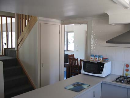 Lodge Burrabogie kitchen at Waterfront Retreat at Wattle Point, Gippsland Lakes Accommodation