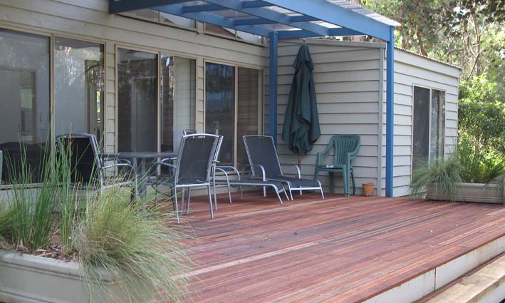 Outside Lodge Dargo at Waterfront Retreat at Wattle Point, Gippsland Lakes Accommodation