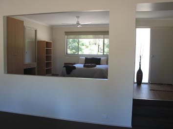 Lodge Huon split level master bedroom at Waterfront Retreat at Wattle Point, Gippsland Lakes Accommodation