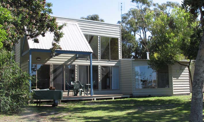 Outside Lodge Steamer at Waterfront Retreat at Wattle Point, Gippsland Lakes Accommodation
